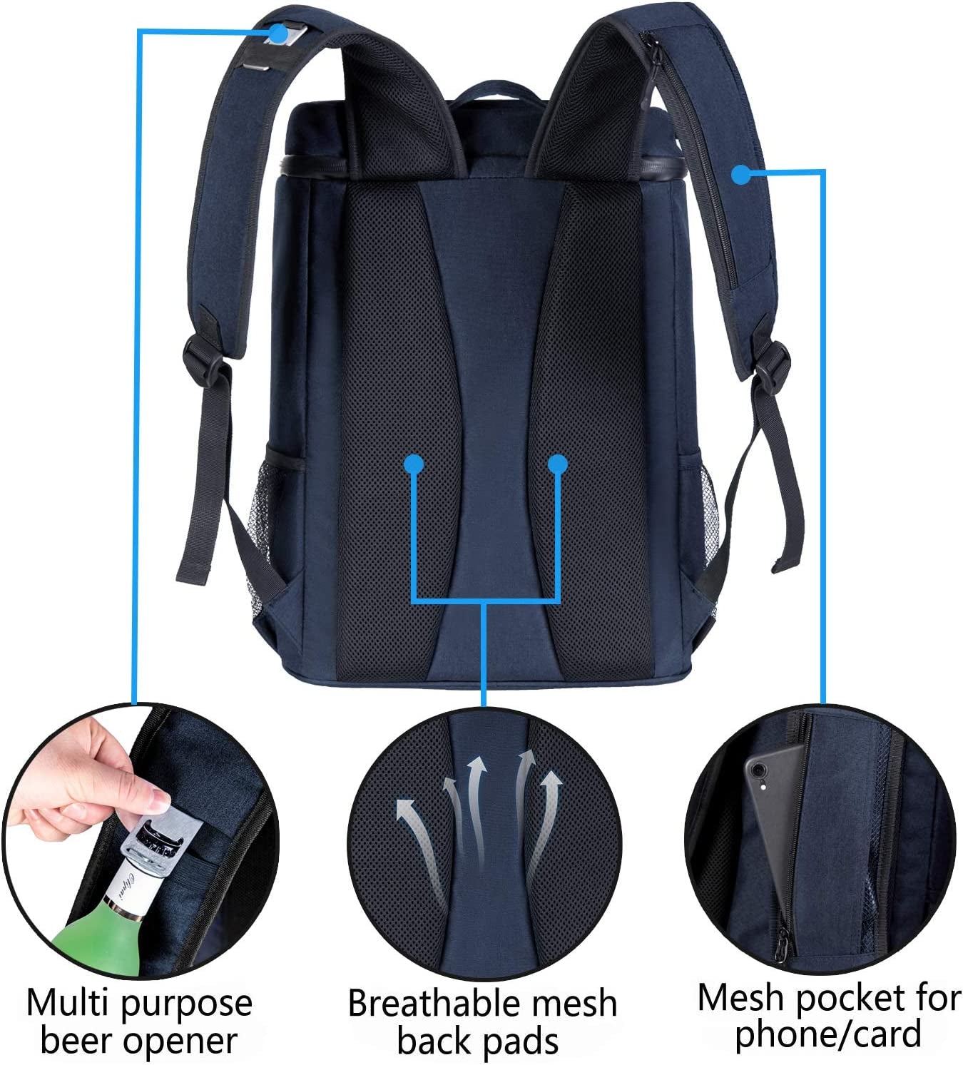 Soft Insulated Cooler Backpack with Leakproof Design - Ideal for Work, Picnics, Beach Outings, and Outdoor Activities - Fits 30 Cans