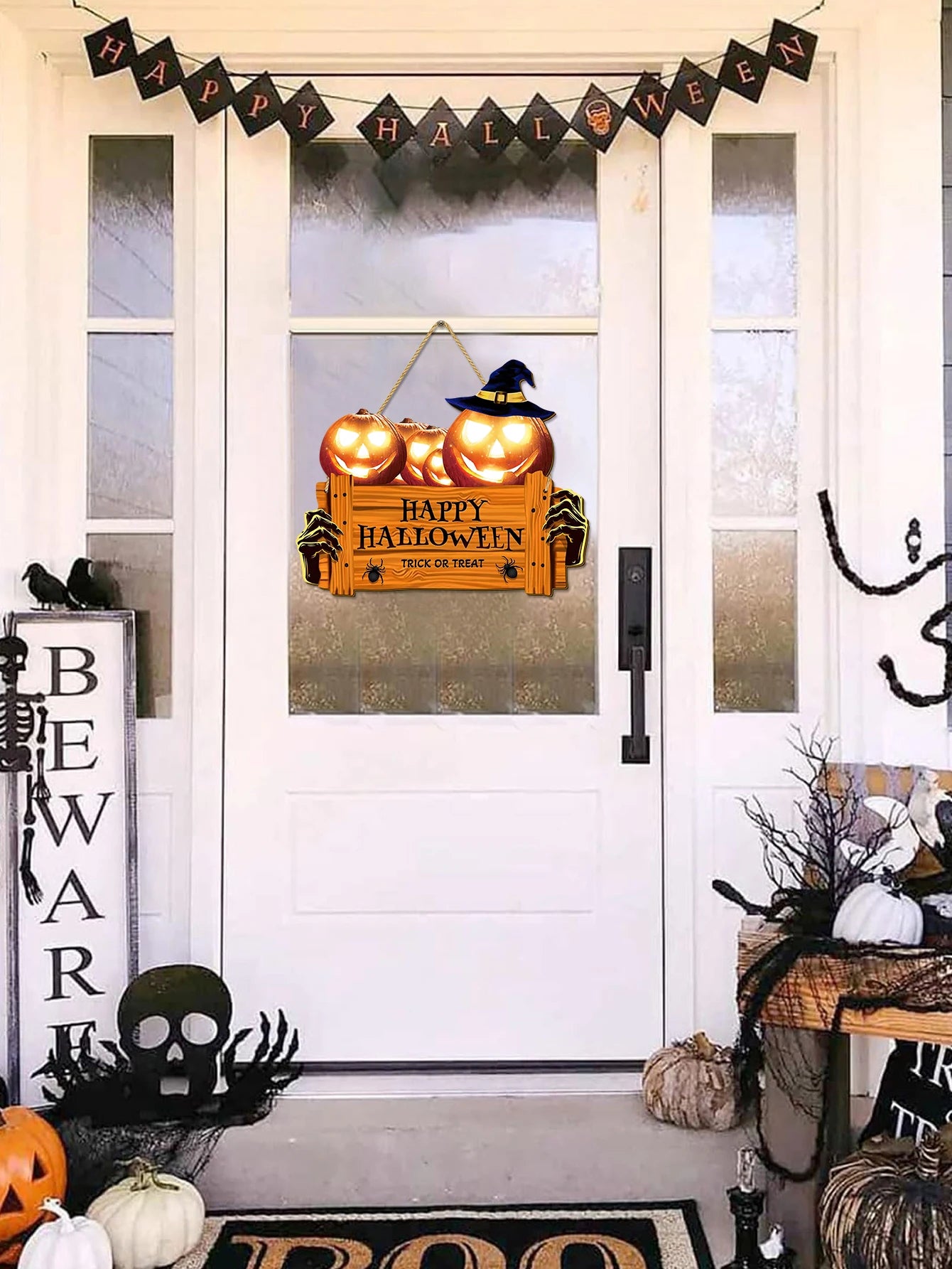 Happy Halloween Wooden Sign - Pumpkin With Hat