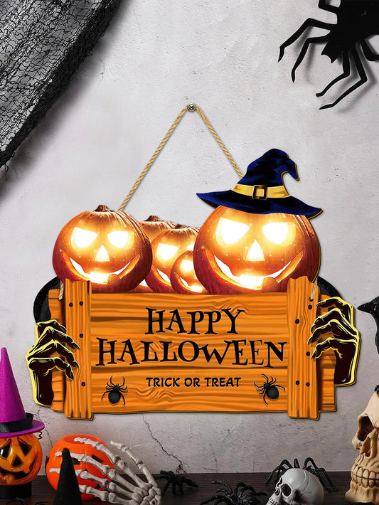 Happy Halloween Wooden Sign - Pumpkin With Hat