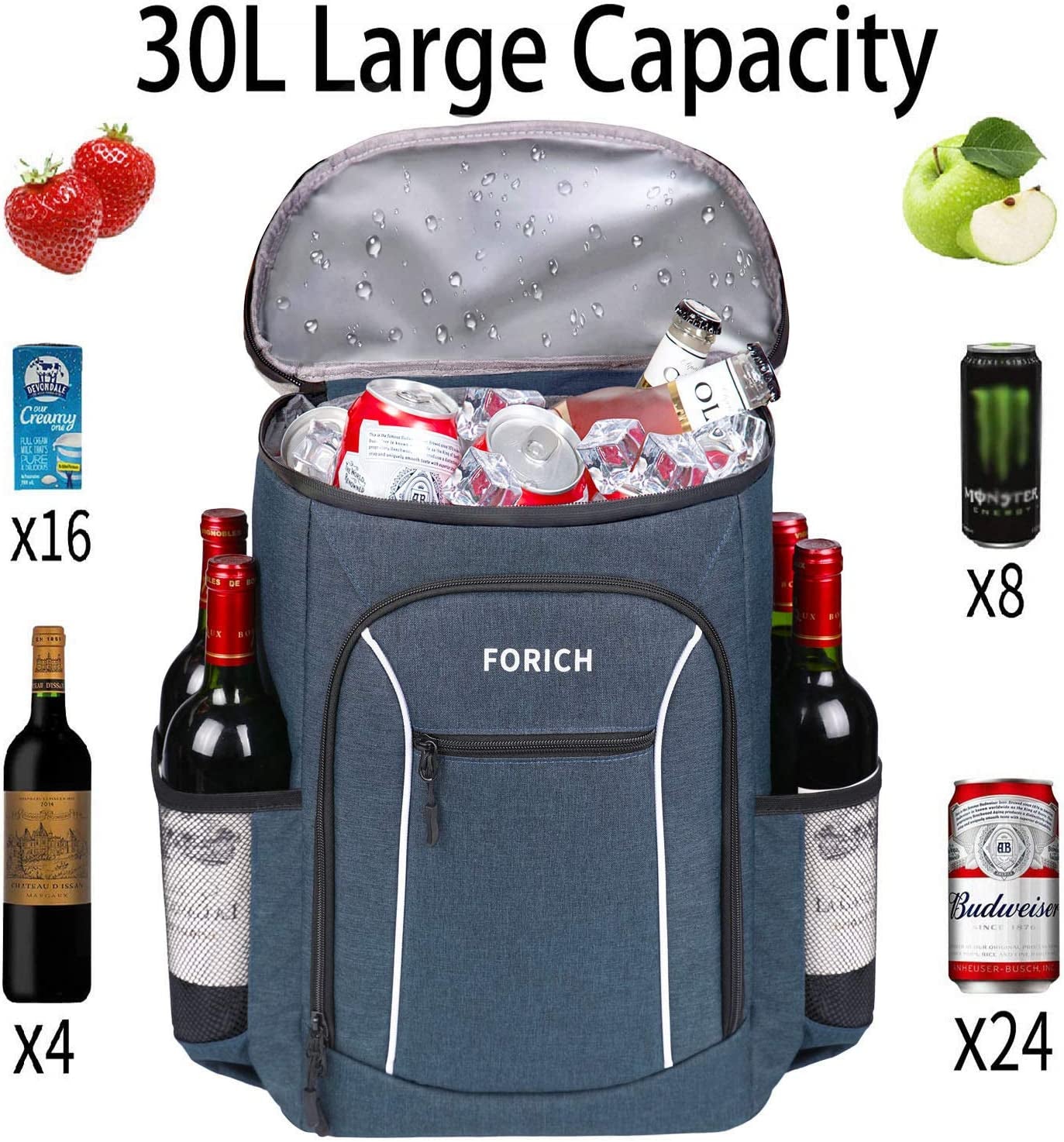 Soft Insulated Cooler Backpack with Leakproof Design - Ideal for Work, Picnics, Beach Outings, and Outdoor Activities - Fits 30 Cans