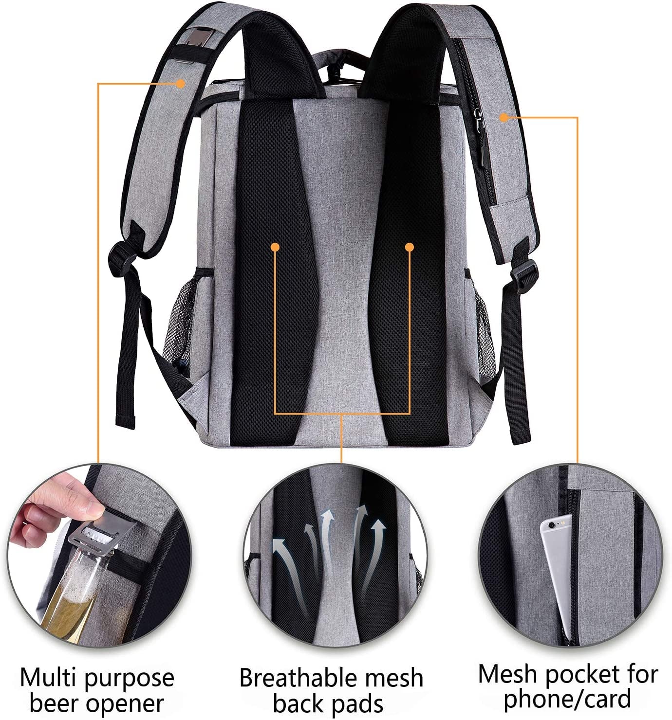 Backpack Cooler Leakproof Insulated Waterproof Backpack Cooler Bag, Lightweight Soft Beach Cooler Backpack for Men Women to Work Lunch Picnics Camping Hiking, 30 Cans